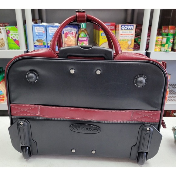 McKLEIN Red Leather Wheeled Business Laptop Computer Case Bag Removable Wheels - Picture 6 of 16